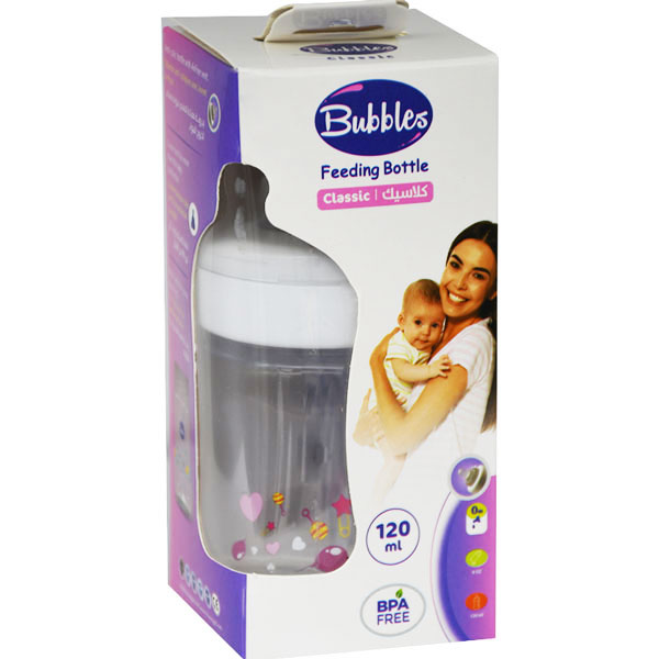Bubbles Classic Feeding Bottle White (0)Month 120ml