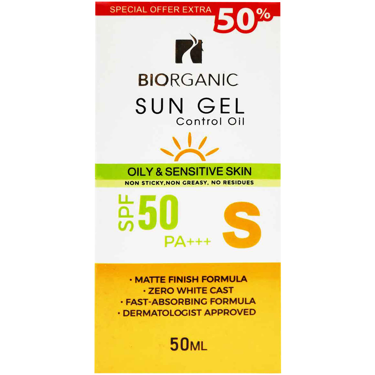 Biorganic Sun Gel SPF(50+) For Oily and Sensitive Skin 50 ml  (Offer Pack)