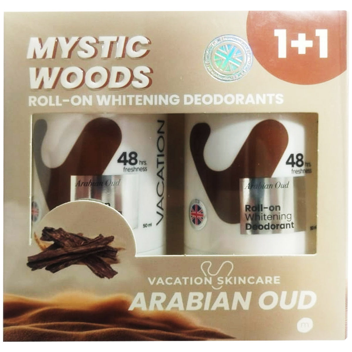 Vacation Arabian Oud Deodorant Roll On for Women 50ml (1+1) (Offer Pack)