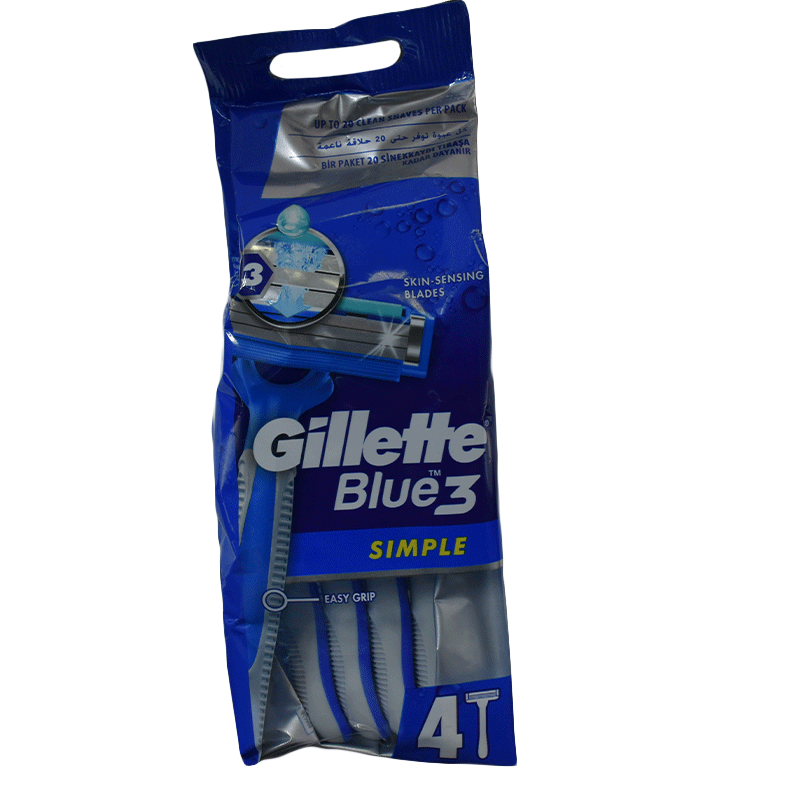 Gillette Blue 3 Simple Easy Grip 4 Pieces