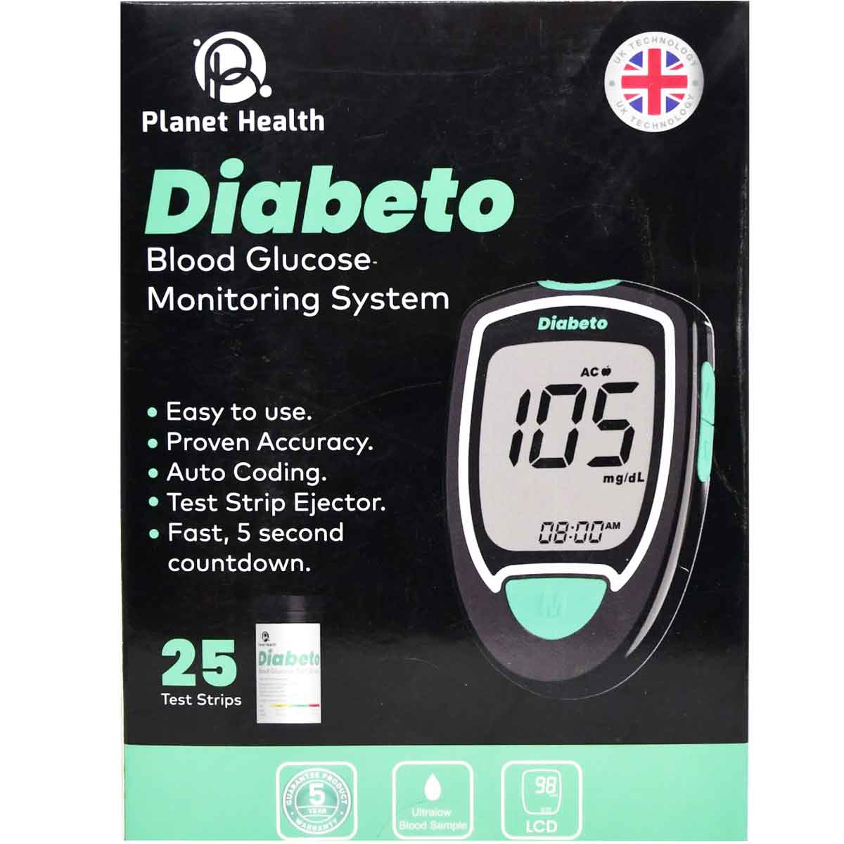 Planet Health Diabeto Blood Glucose Monitor + 25 Strips