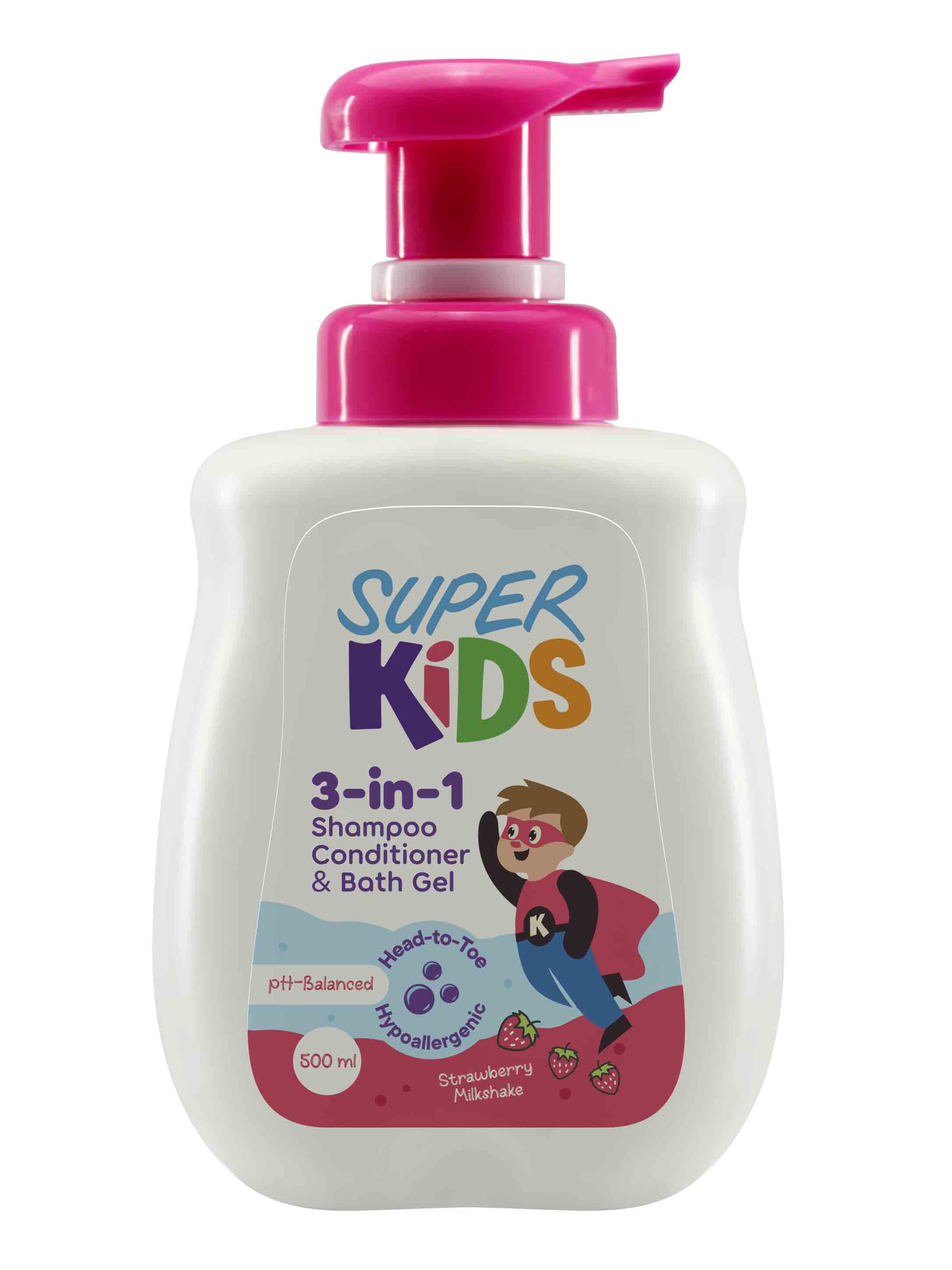 Super Kids 3 In 1 (Shampoo, Conditioner & Bath Gel) Strawberry 500ml