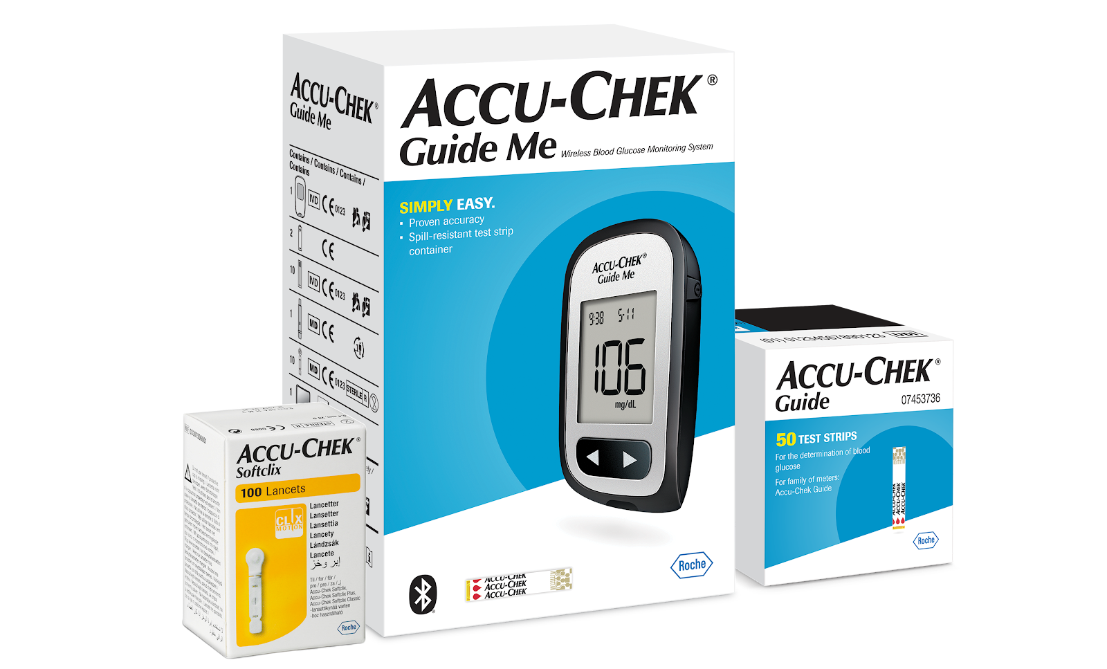 Accu Chek Guide Me + 50 Strips + 100 Softclix Lancet (Offer Pack)