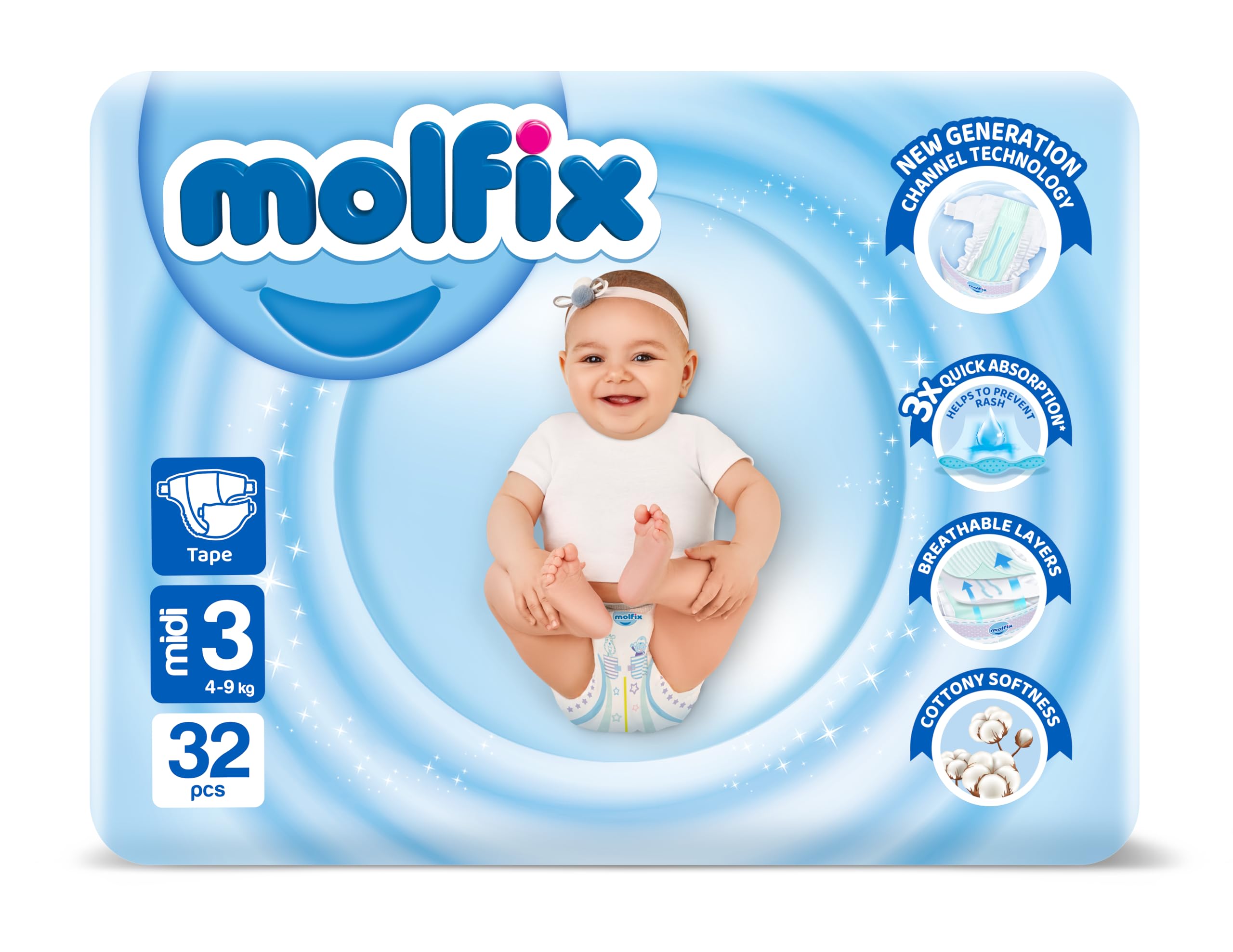 Molfix (3) Midi (4-9Kg) Diaper 32Pcs