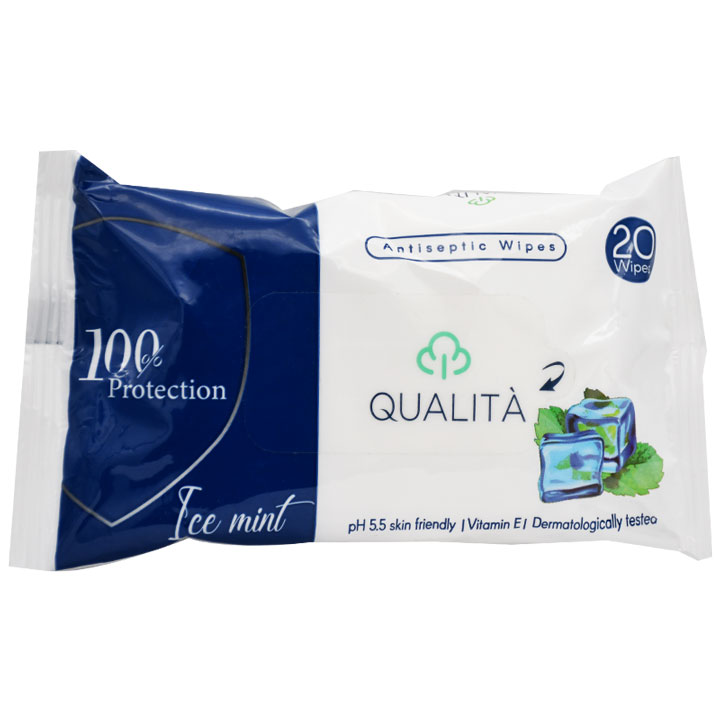 Qualita Antiseptic Wipes Ice Mint 20 Pieces