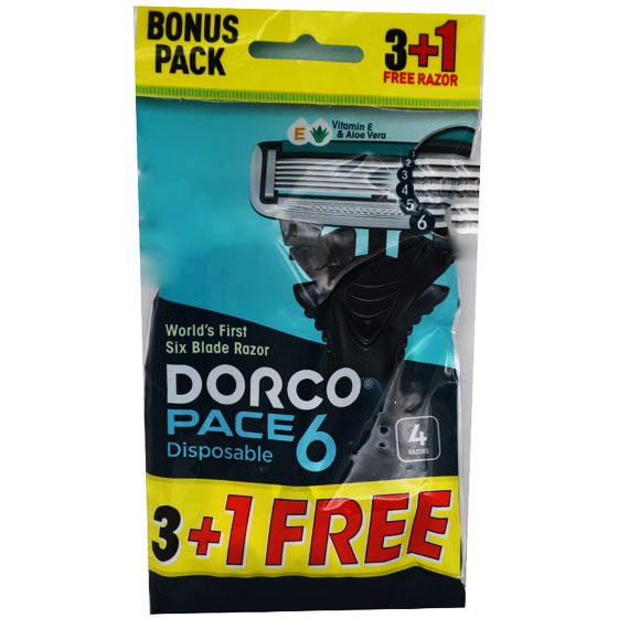 Dorco Pace 6 ( Disposable Razor 3+1 pieces ) (Offer Pack)