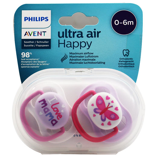 Avent Ultra Air Happy Soother from 0 to 6 Months 2 Pieces/SCF080/02
