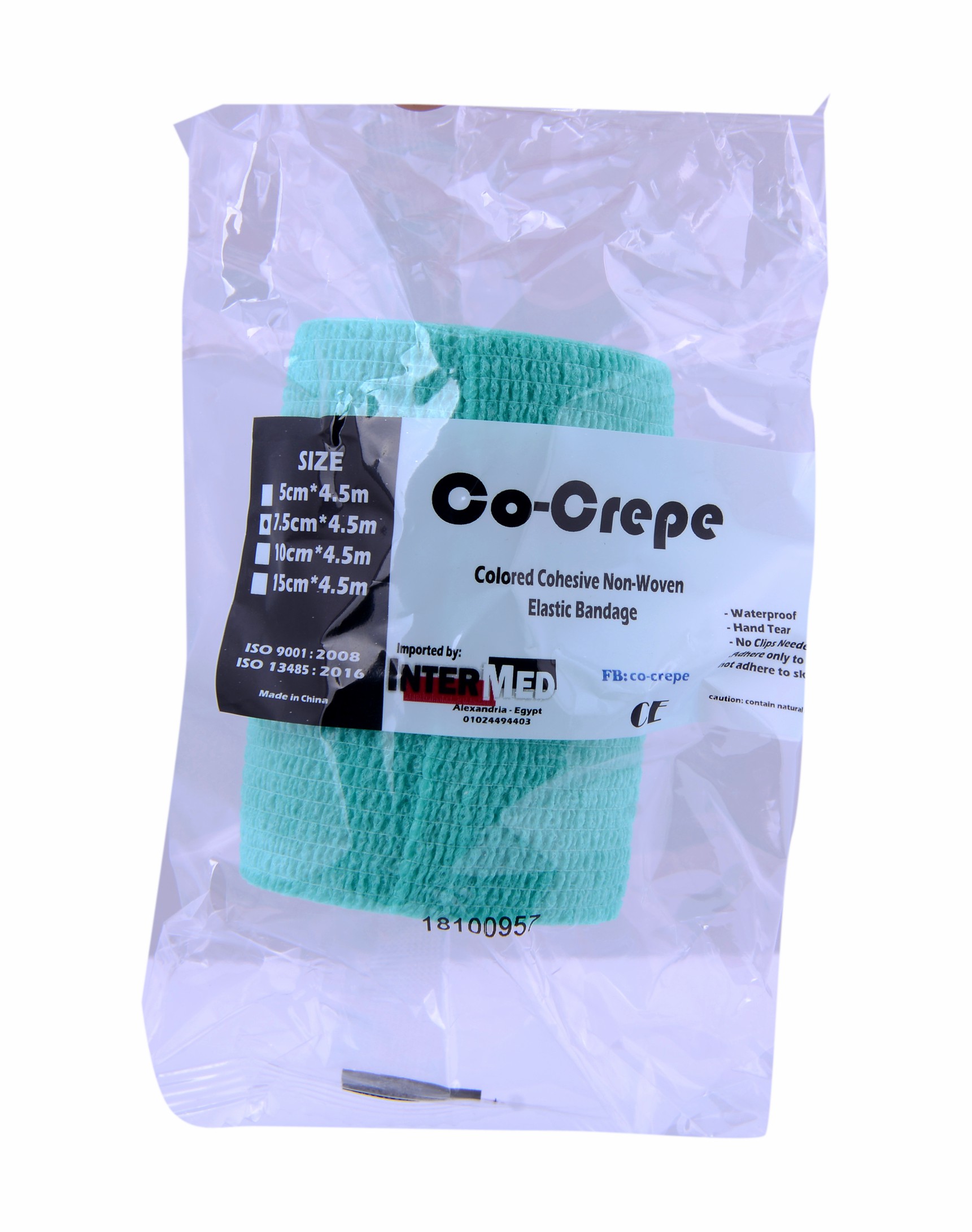 Elastic Cohesive Bandage Co Crepe 7.5Cm/Green