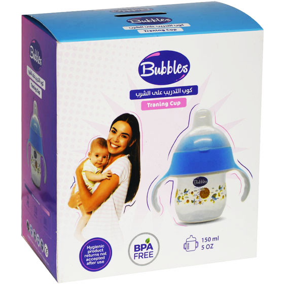 Bubbles Training Cup With Hand Blue 150ml