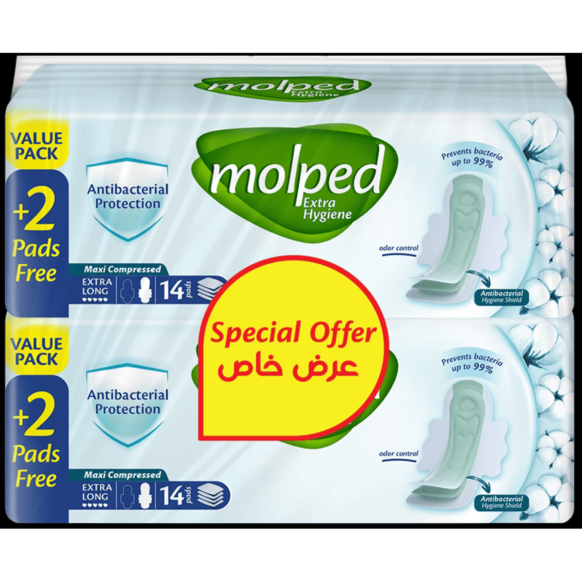 Molped Extra Hygiene Maxi Extra Long 2X14 Pieces (Offer Pack)