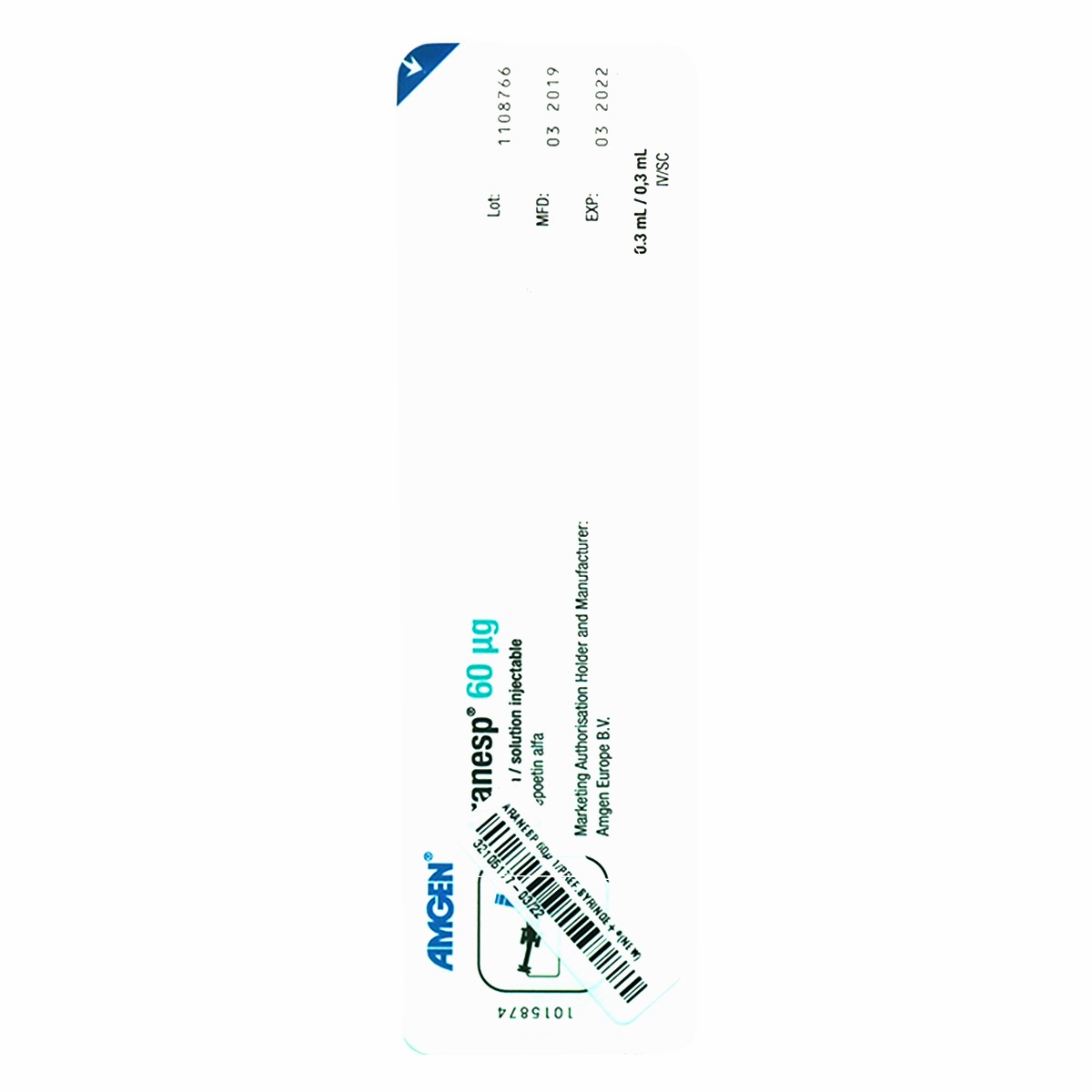 Aranesp 60mcg 1 Prefilled Syringe (Refrigerated)