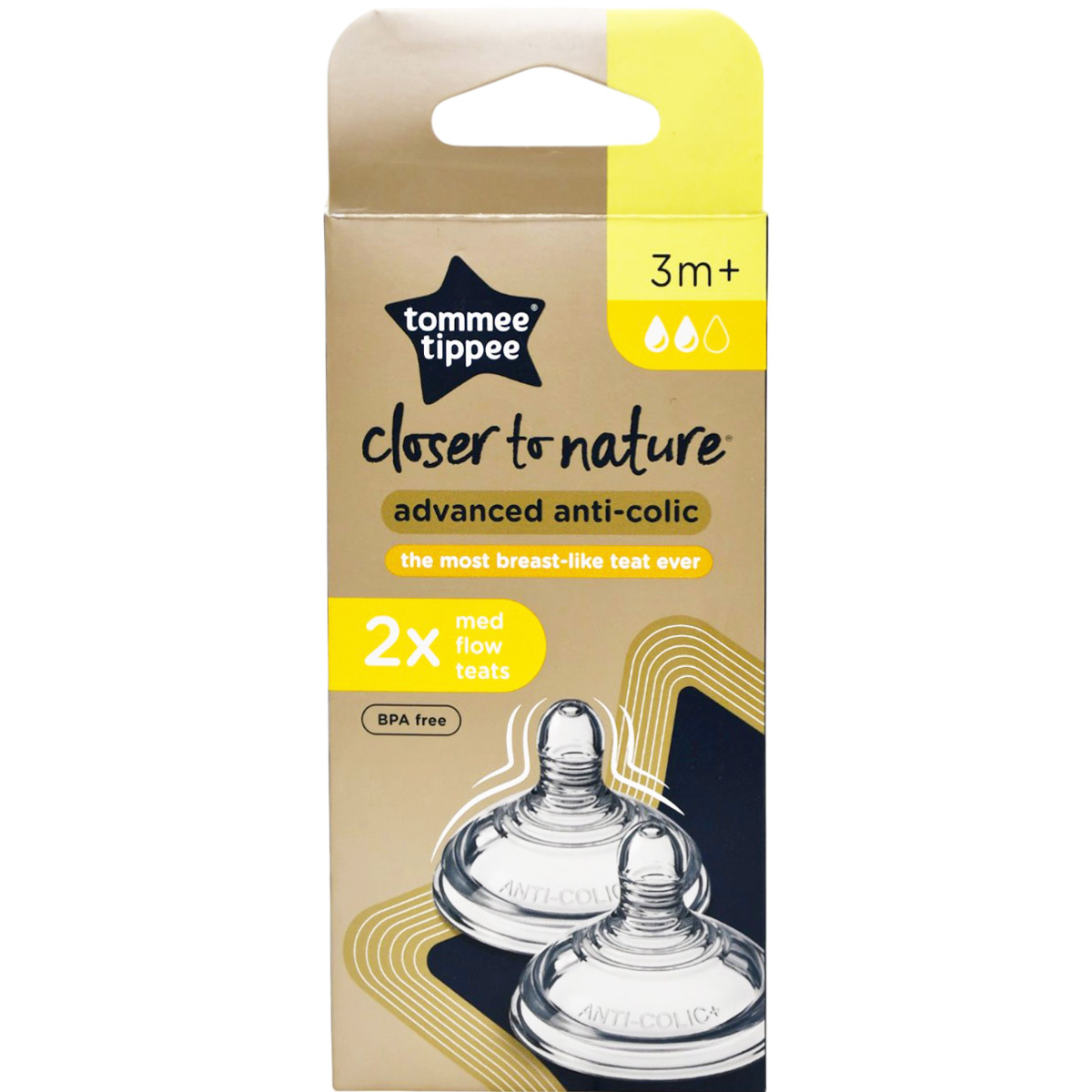 Tommee Tippee Closer to Nature Medium Flow Teat Anti Colic (3 Month+) 2 Pieces