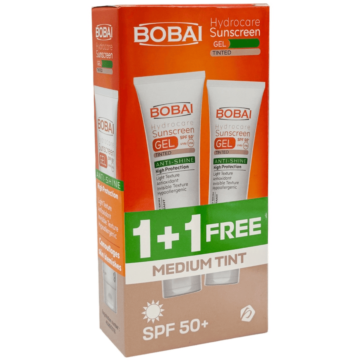 Bobai Sunscreen Hydrocare Spf(50+) Tinted Gel 2X50ml (Offer Pack)