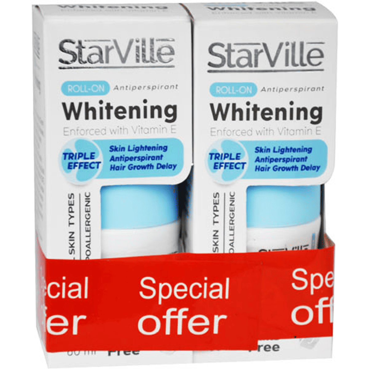Starville Whitening Anti Perspirant Hair Reducer Roll On 2X60ml (Offer Pack)