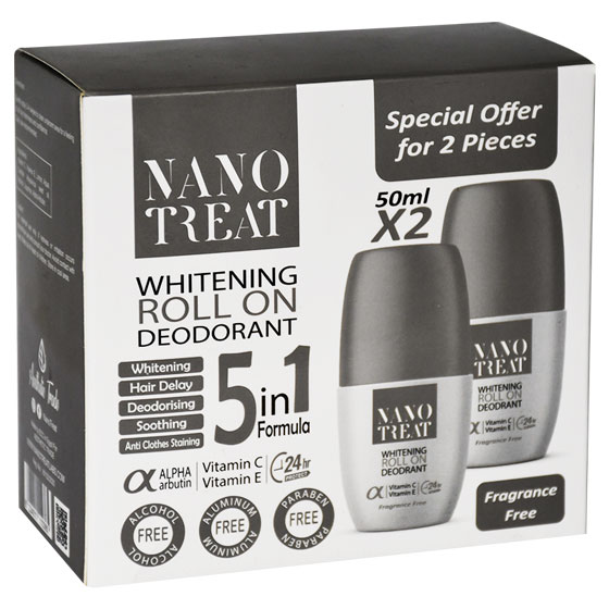 Nanotreat Fragrance Free Deodorant Roll On 2X50ml (Offer Pack)