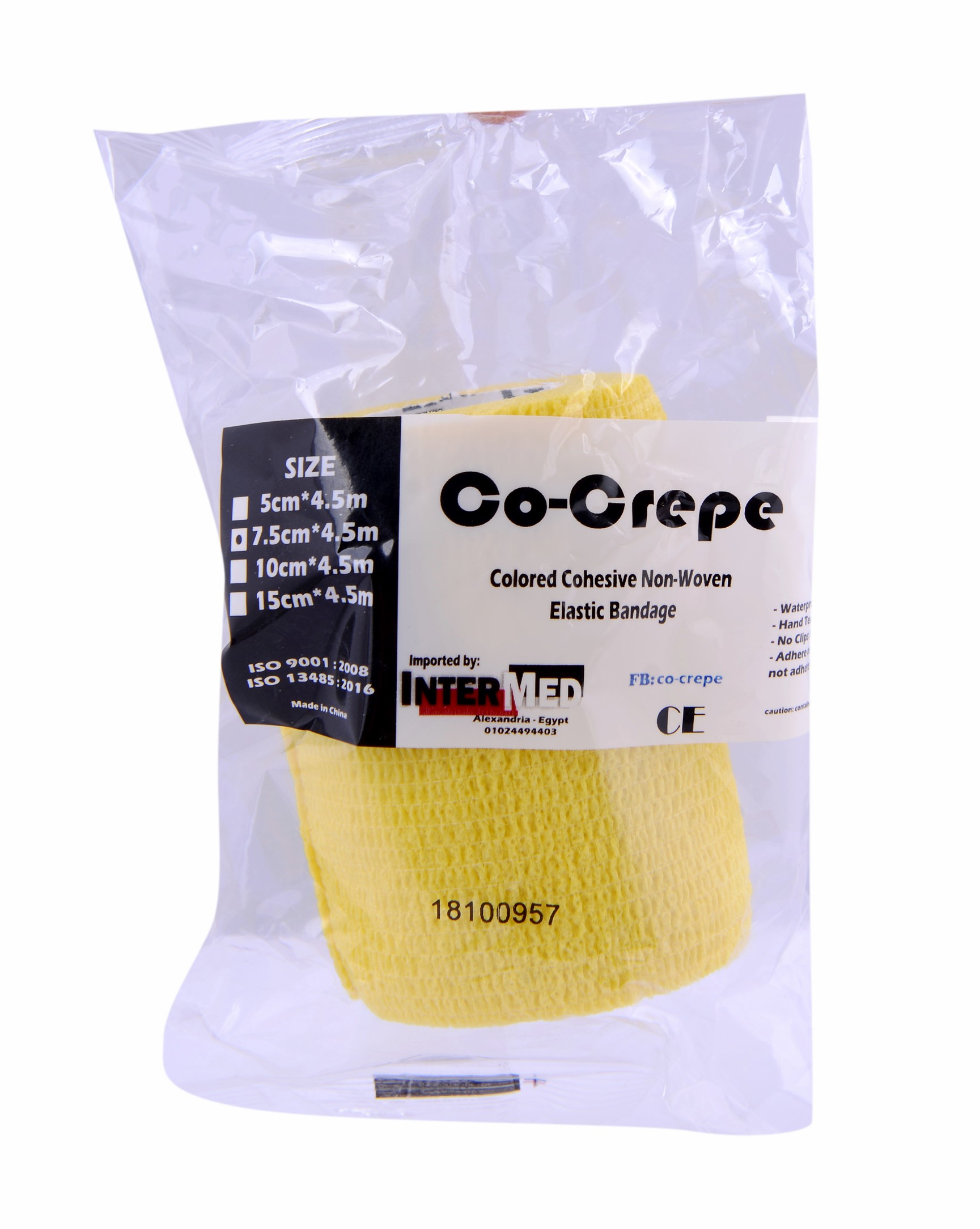 Elastic Cohesive Bandage Co Crepe7.5Cm/Yellow