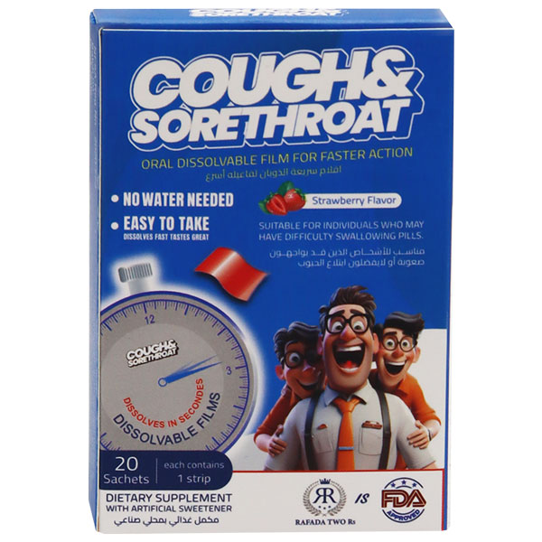 Cough & Sore Throat Oral Dissolvable Films (Strawberry Flavor) 20 Films