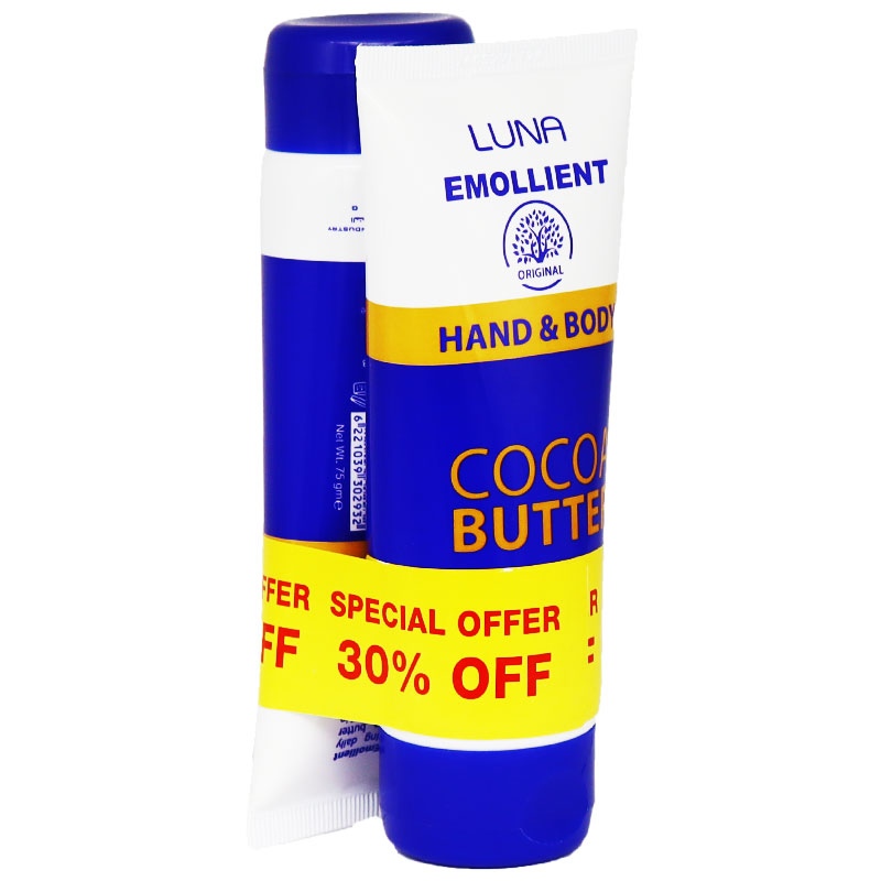 Luna Emollient Hand and Body Cocoa Butter 2 x 75gm Cream 30% (Offer Pack)