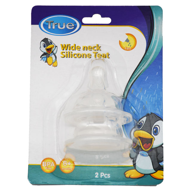 True Wide Neck Silicone Teat Fast (6+) Month 2 pieces