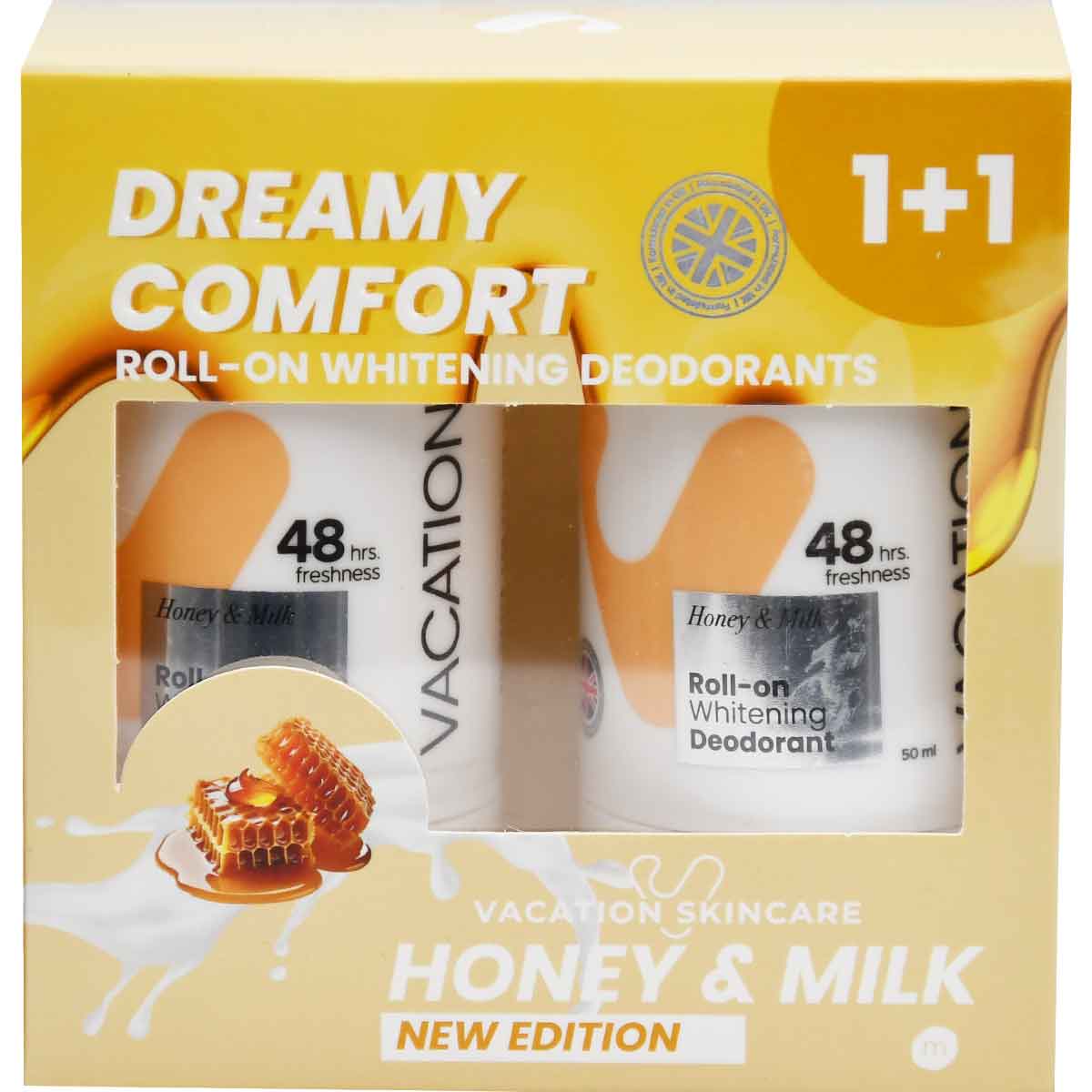 Vacation Honey and Milk Deodorant Roll On for Women 50ml (1+1) (Offer Pack)