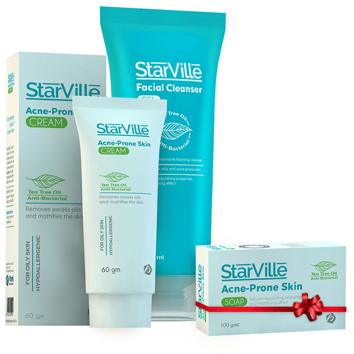 StarVille Acne Prone (Cream 60gm + Cleanser 200ml) + Soap 100gm Free Gift (Offer Pack)