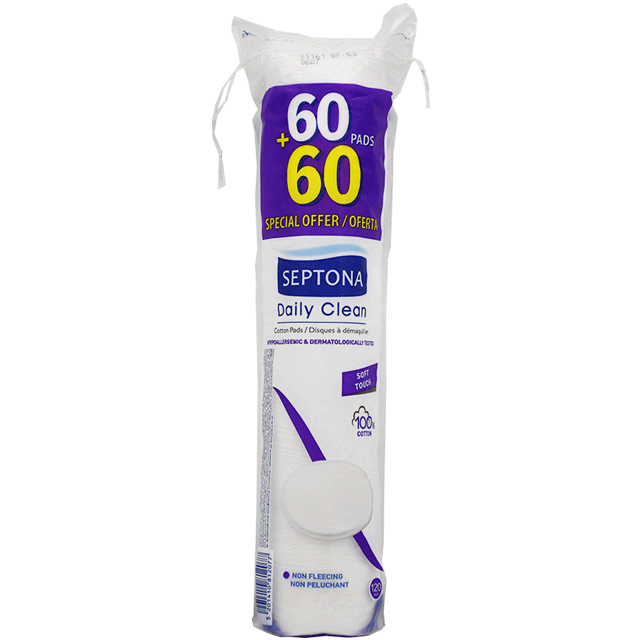 Septona Daily Clean Soft Touch Cotton Pads 60 Pieces + 60 Pieces Extra (Offer Pack)