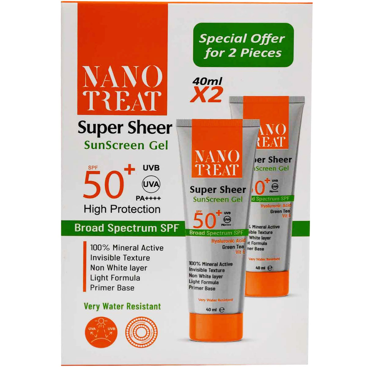 Nano Treat Super Sheer Sunscreen Gel SPF (50+) 2 x 40ml (Offer Pack)