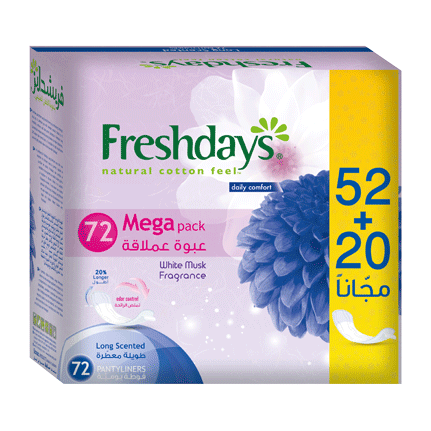 Freshdays Long Scented Pantyliners 52 Pads + 20 Extra Pads (Offer Pack)