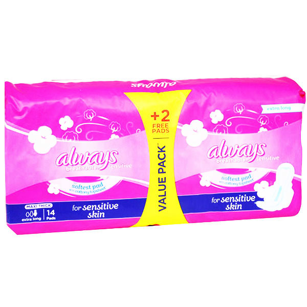 Always Breathable Sensitive Maxi Extra Long 14 pieces( Offer Pack )