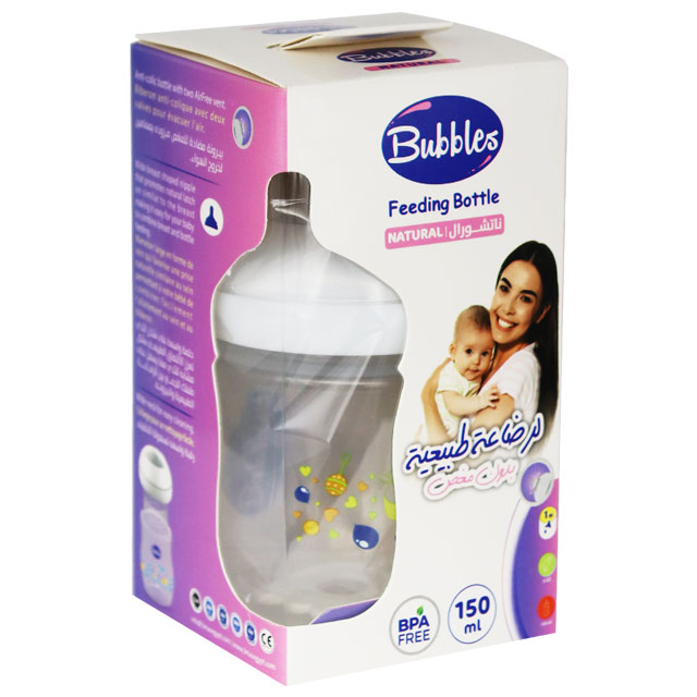 Bubbles Natural Feeding Bottle White (1) Month 150ml