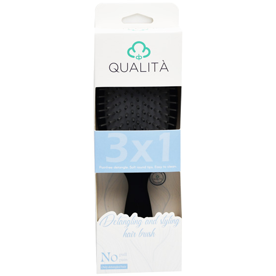 Qualita Detangling and Styling Black Paddle Hair Brush