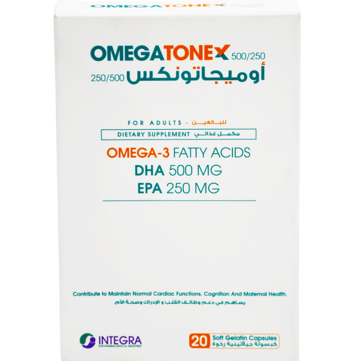 Omegatonex 500mg/250mg for Adults 20 Capsules