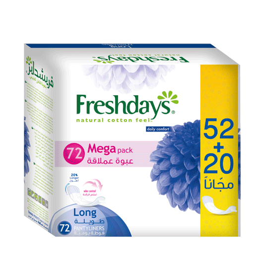 Freshdays Mega Pack Long Panty Liners 52 Pieces + 20 Pieces Extra (Offer Pack)