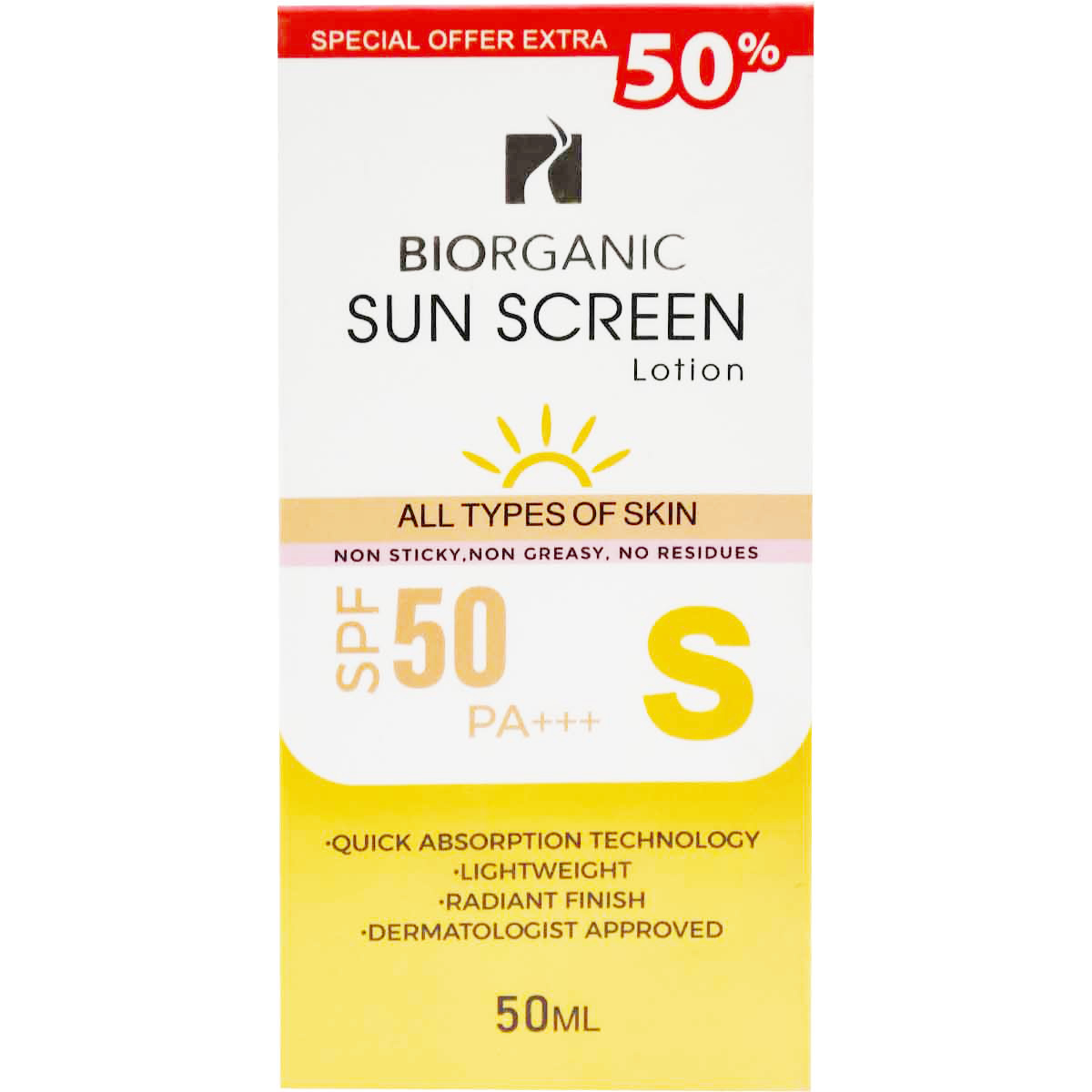 Biorganic Sun Screen SPF(50+) Lotion For All Skin Types 50 ml (Offer Pack)