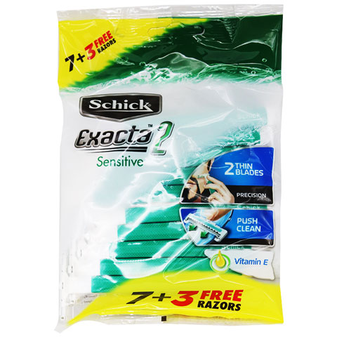 Schick Exacta 2 Sensitive Disposable Razor 7+3 Pieces (Offer Pack)