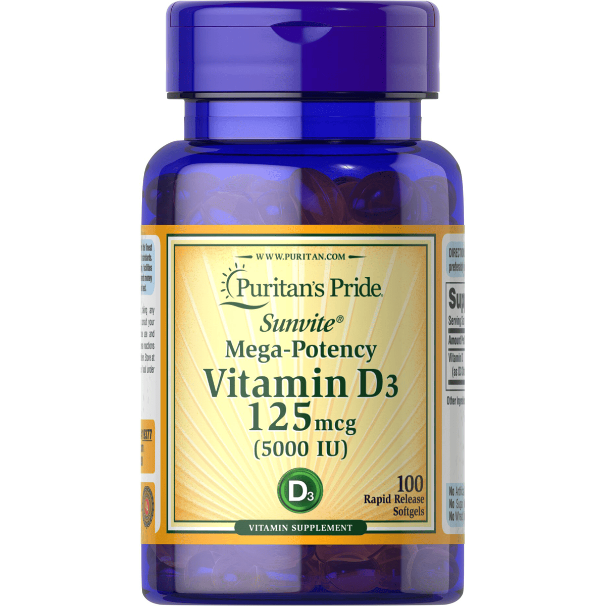 Puritan's Pride Vitamin D3 125mcg 5000 IU 100 Capsule