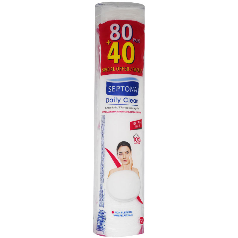Septona Daily Clean Cotton Pads 80+40 Pieces (Offer Pack)
