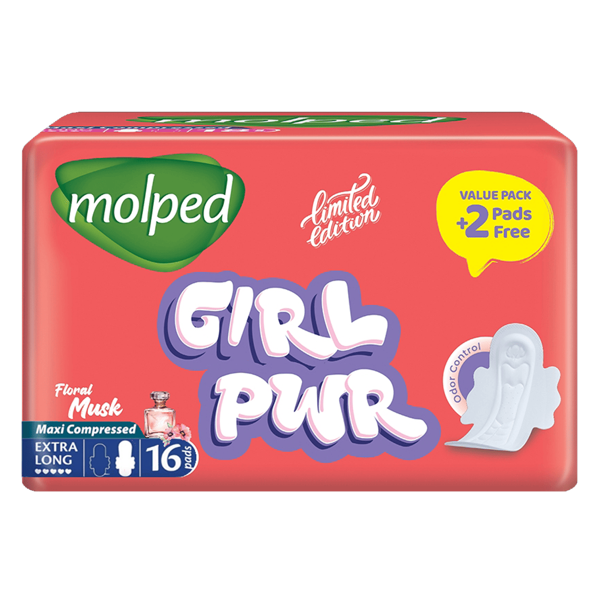 Molped Girl Pwr Musk Maxi Extra Long 16 Pieces (Offer Pack)