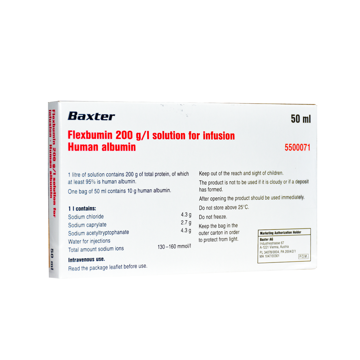 Human Albumin 20% 50ml 1 Vial (Refrigerated)