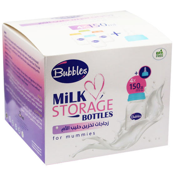Bubbles Milk Storage Bottles 4X150ml