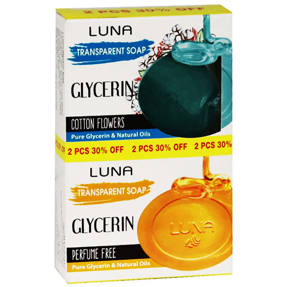 Luna Glycerin (Perfume Free + Cotton Flower) Soap 2 x 72gm 30% (Offer Pack)