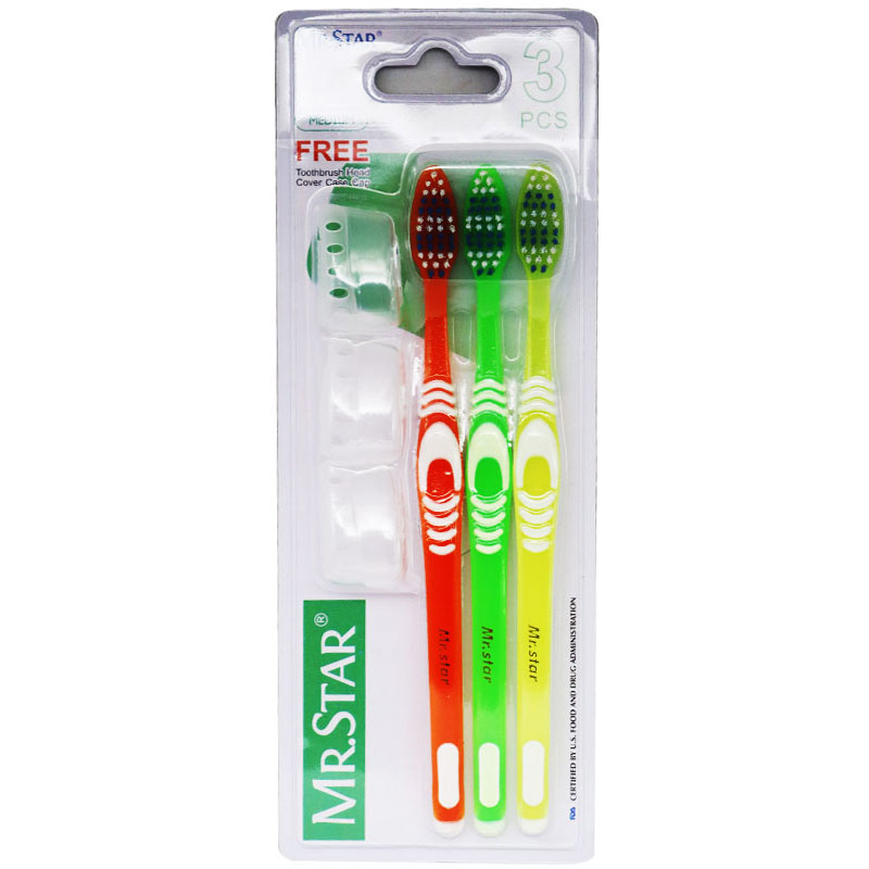 Mr Star Toothbrush (Medium) + Cover Caps 3 pieces (Offer Pack)