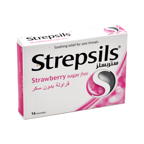 Strepsils Strawberry Sugar Free 16 Lozenges Tablets