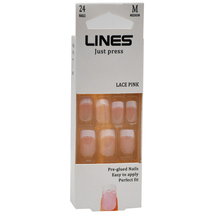 Lines Nails Lace Pink Medium 24 Pieces