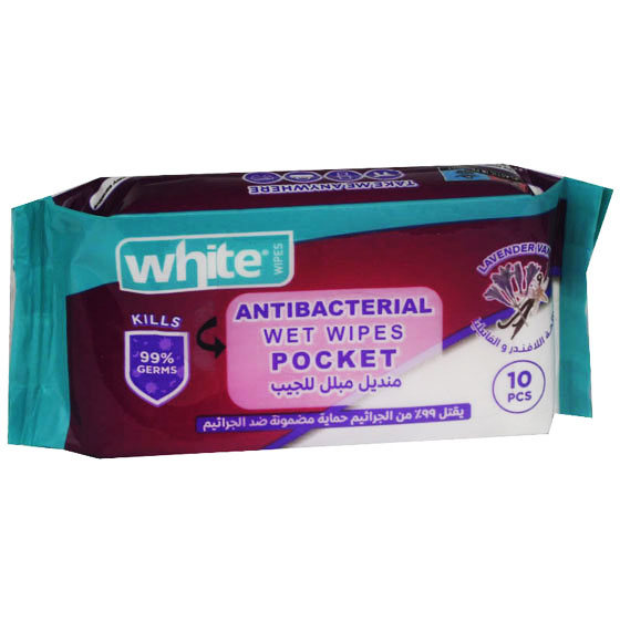 White Anti Bacterial Lavender Vannila Wet Wipes Pocket 10 pieces