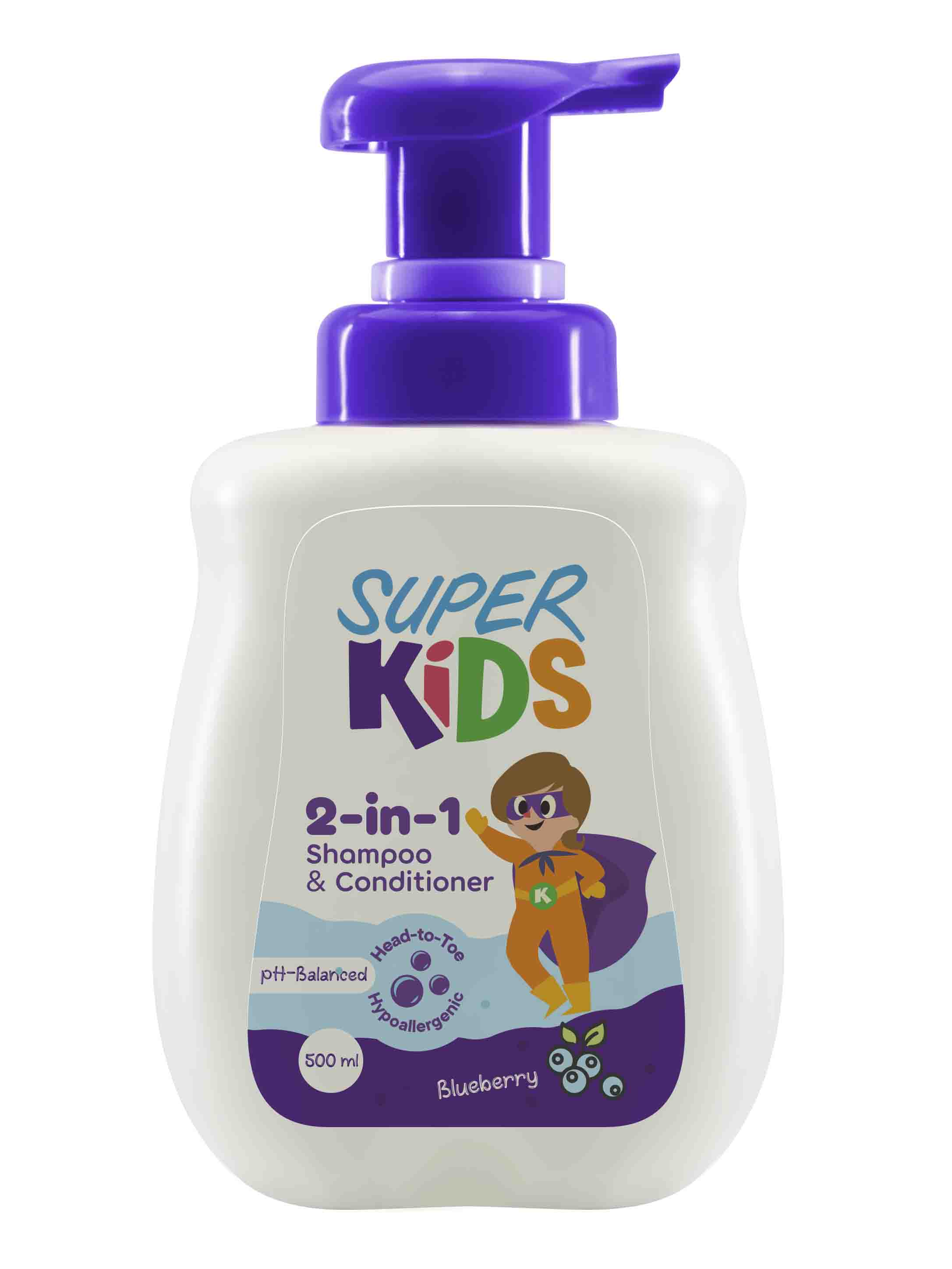Super Kids 2 In 1 (Shampoo & Conditioner) Blueberry 500ml
