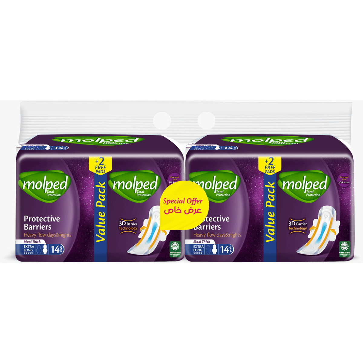 Molped Total Protection Maxi Extra Long 2X14 Pieces (Offer Pack)