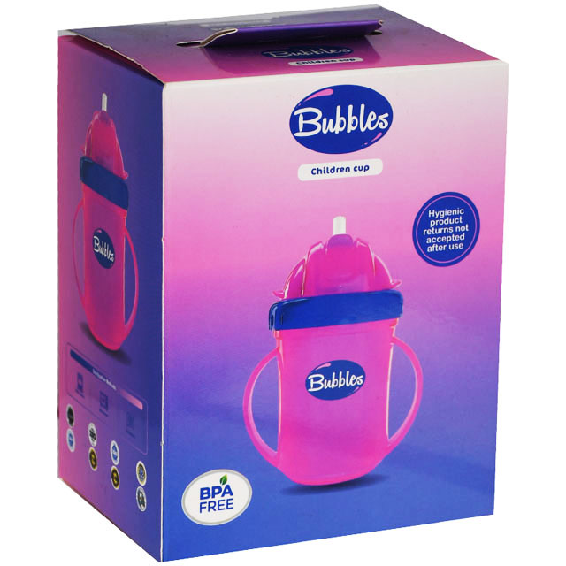 Bubbles Children Straw Cup With Hand Pink