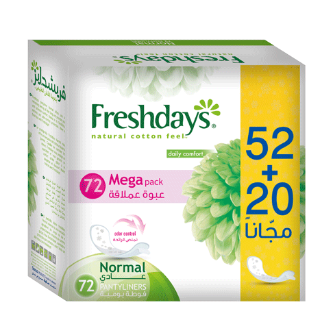 Freshdays Mega Pack Normal Panty Liners 52 Pieces + 20 Pieces Extra (Offer Pack)
