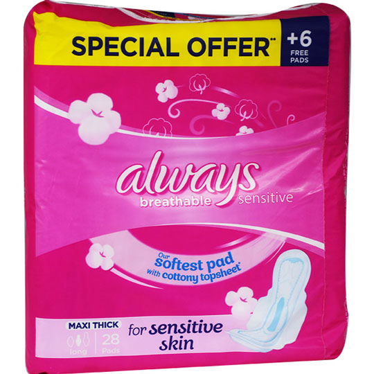 Always Breathable Sensitive Maxi Long 28 pieces( Offer Pack )